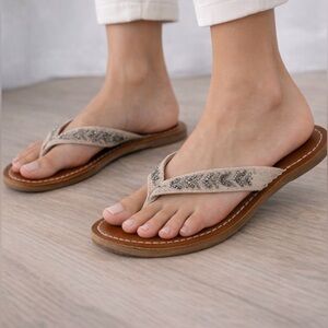 Mad Love Beaded Thong Sandals Women Size 6 Boho Flip Flops(B129)